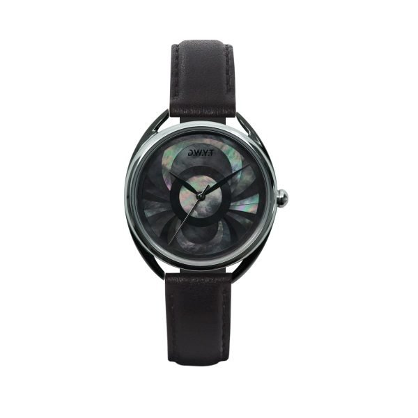 Packshot Calypso Black women's mother-of-pearl watch with Ink Black leather strap
