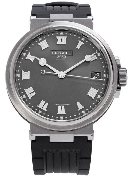 all gray Breguet Marine watch in titanium with automatic movement and black rubber strap