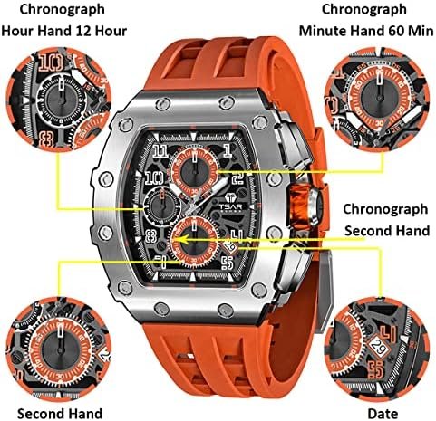 1686566128 122 TSAR BOMBA Mens Waterproof Tonneau Analog Watch with Chronograph Calendar