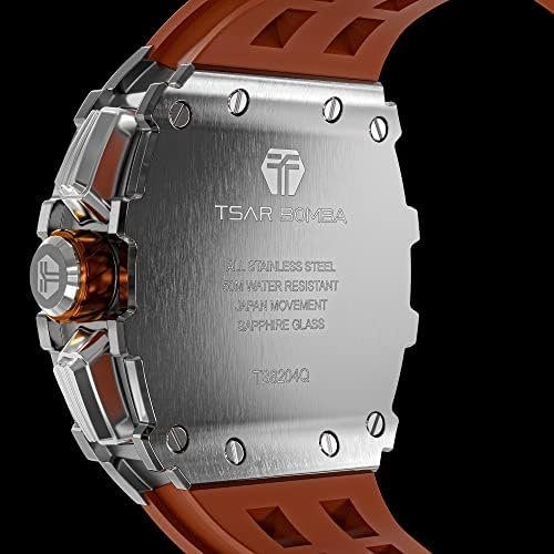1686566129 190 TSAR BOMBA Mens Waterproof Tonneau Analog Watch with Chronograph Calendar