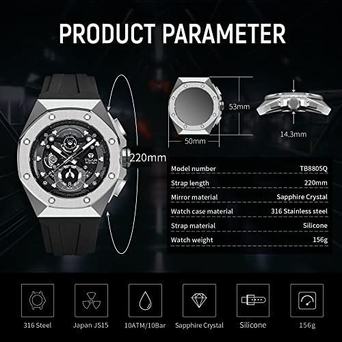 1686843606 576 TSAR BOMBA Mens Automatic Chronograph Watch 100M Waterproof Sapphire Glass