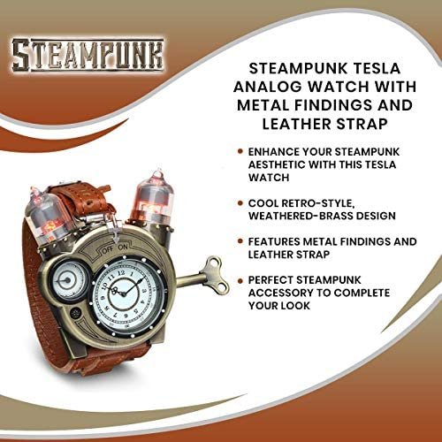 1686946257 973 ThinkGeek Steampunk Tesla Watch with Weathered Brass Look and Leather Strap