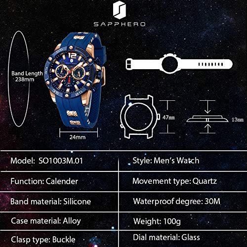 1686990412 661 SAPPHERO Mens Multifunction Sport Watch with Silicone Strap 3ATM
