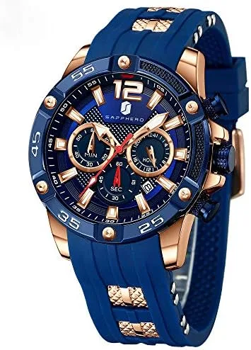 SAPPHERO Watches for Men Multifunction Chronograph Sport Mens Watch with Silicone Strap 3ATM Waterproof Analog Quartz Movement Fashion Business Design Best Gifts for Men
