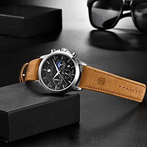 1687019709 107 Mens Brown Leather Fashion Business Watch 10ATM Waterproof Chronograph