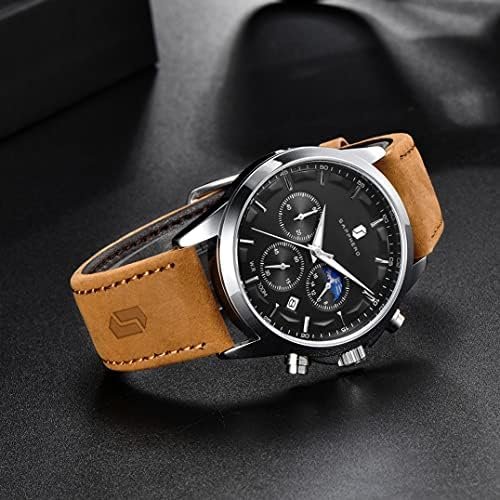 1687019709 132 Mens Brown Leather Fashion Business Watch 10ATM Waterproof Chronograph