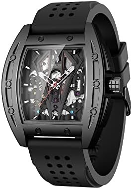 1687034365 996 Mens Tonneau Skeleton Square Automatic Watch with Silicone Band
