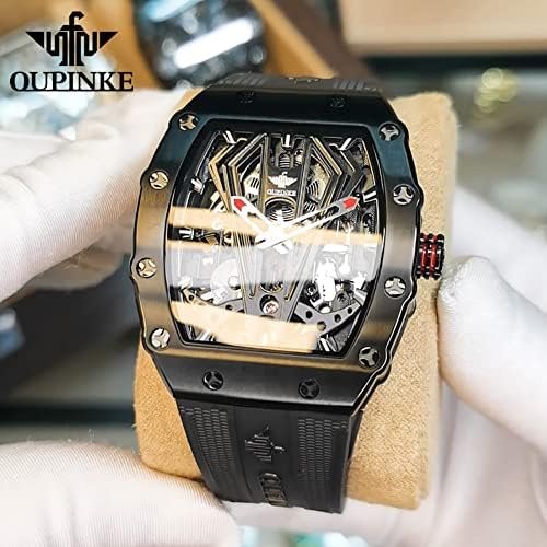 1687151913 227 OLEVS Mens Skeleton Automatic Mechanical Luxury Tonneau Silicone Watch