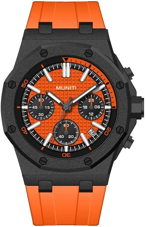 MUNITI Quartz Chronograph Watch with Silicone Strap for Men and