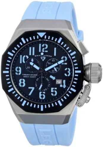 Swiss Legend Diver Chronograph Black Dial Watch with Blue Silicone Strap