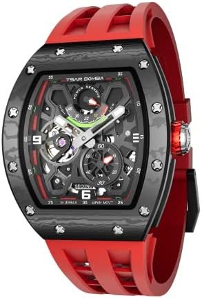 TSAR BOMBA Automatic Skeleton Watch 50M Waterproof Luxury Mens Wristwatch