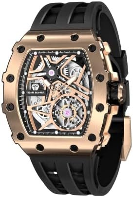 TSAR BOMBA Mens Automatic Skeleton Watch with Silicone Strap