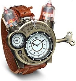 ThinkGeek Steampunk Tesla Watch with Weathered Brass Look and Leather Strap