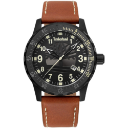 The Timberland men's watch with an aluminum case and a leather strap is a charming model.