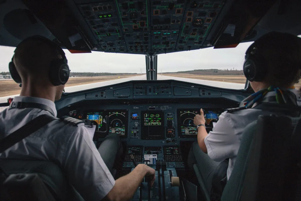 Pilot Watches in a Cockpit