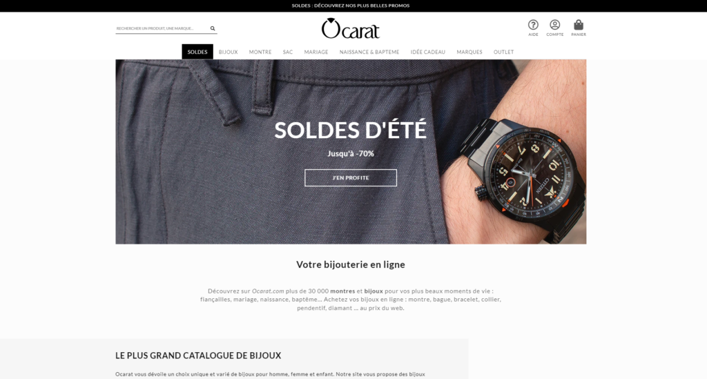 screenshot home page ocarat website summer sales 2023