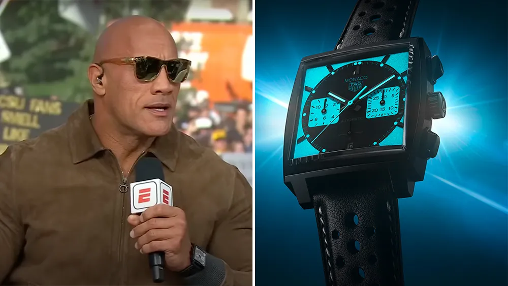 The Rock wearing a Tag Heuer Monaco watch