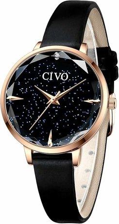 CIVO 8122-Black women's slim ultra minimalist watch.