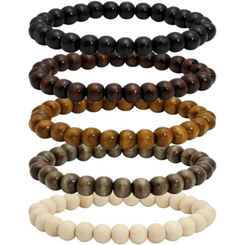 Wooden beaded bracelet 5 pieces for elastic men