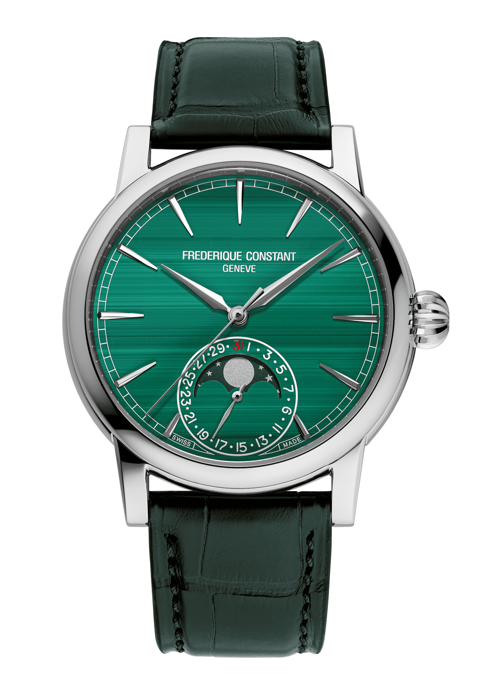 Rewrite this title Frederique Constant Classic Moonphase Date Manufacture: a limited edition in malachite