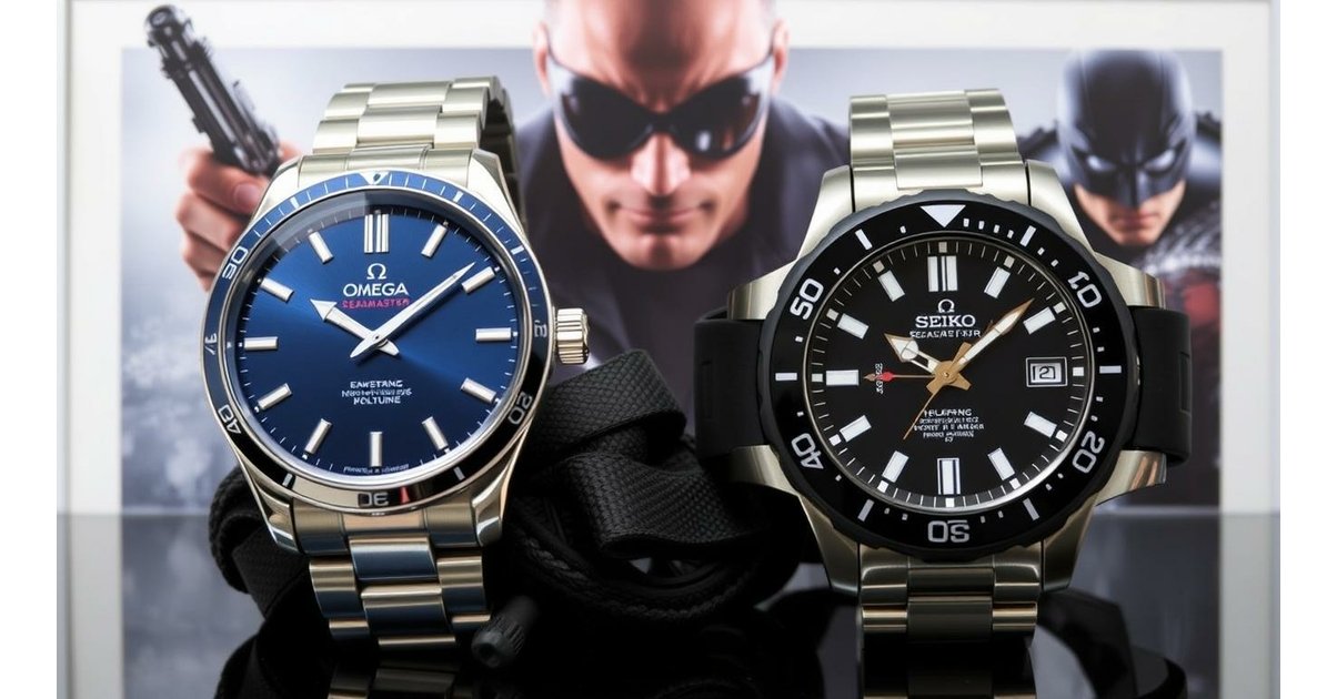 Rewrite this title James Bond (Omega Seamaster) vs Batman (Seiko 5 Sports)