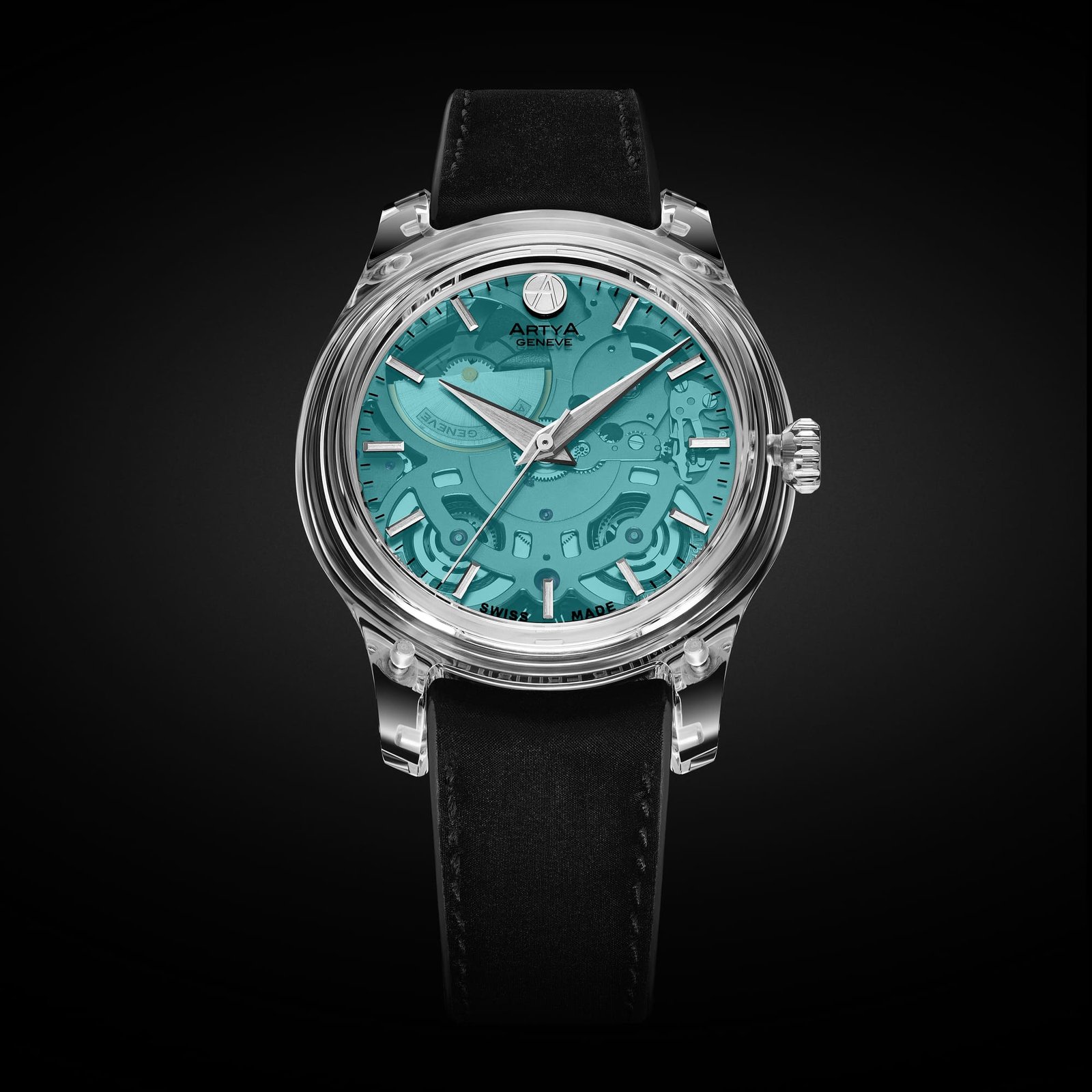 Artya Unveils the AMR-02 Featuring Its Exclusive Micro-Rotor Caliber 6 Sapphire Cyan Cyan Watch Dial
