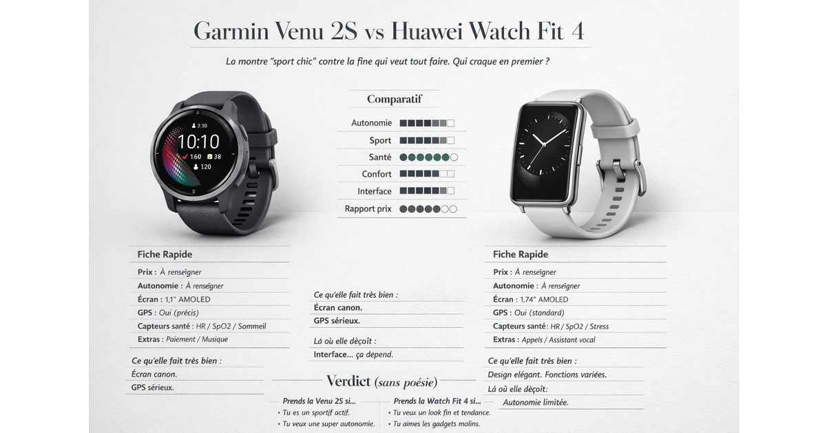 Garmin Venu 2S vs Huawei Watch Fit 4: 2026 Comparison and Rankings