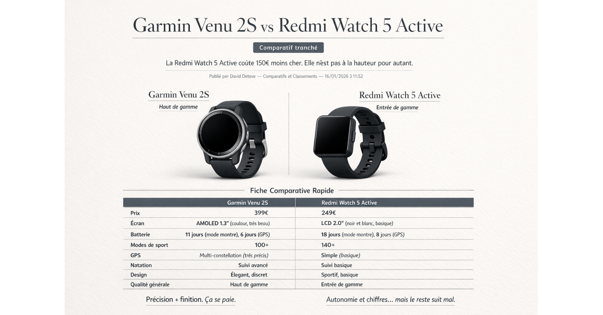 Garmin Venu 2S vs. Redmi Watch 5 Active: Comparison and Rankings