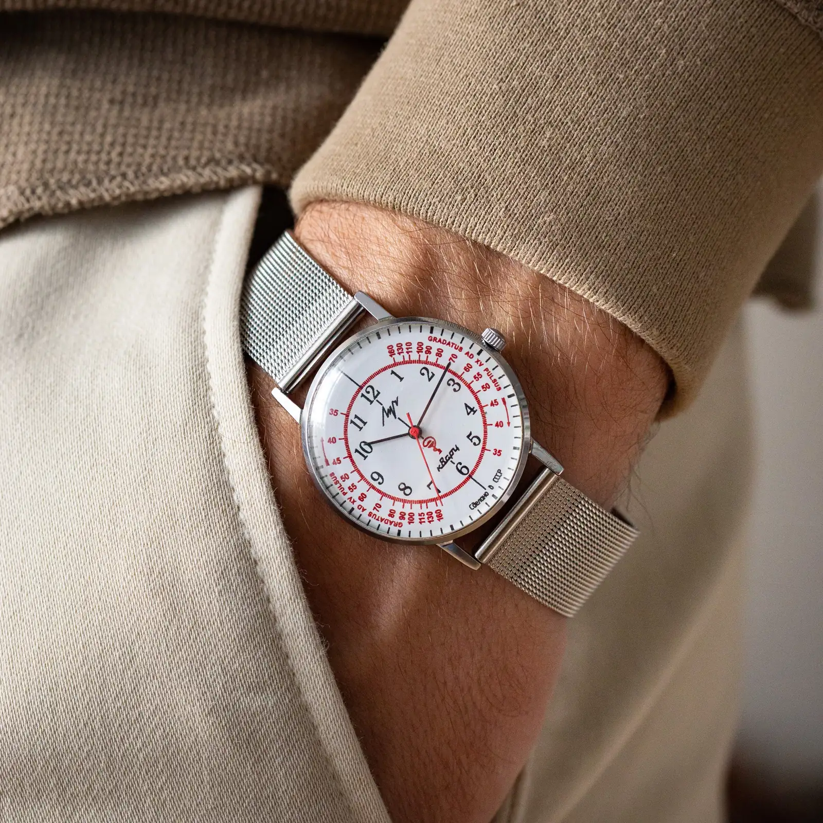 Close-up view of doctor shows pulsometer